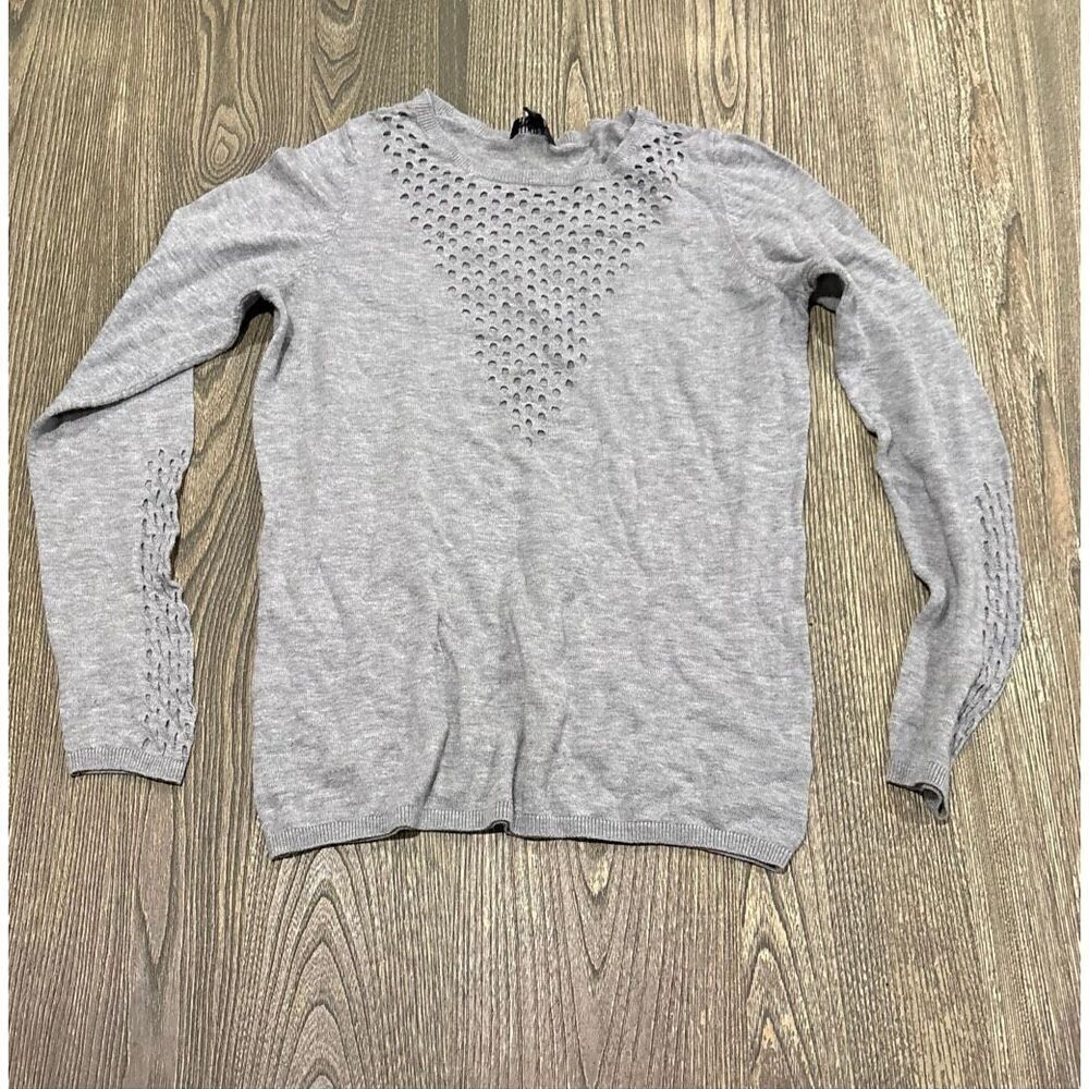 The Limited Womens Pointelle Detail Sweater Pullover Wool Blend Gray Size M